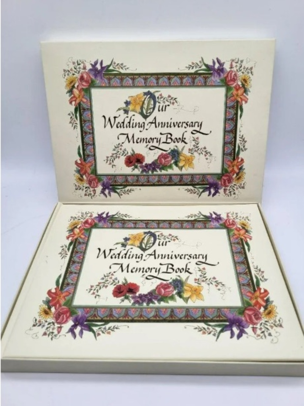 Wedding Anniversary Memory Book - Floral Cream Cover (Set of 2)